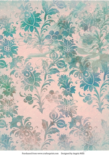 A4 Paper Abstract Teal/Green Floral on Peach Background