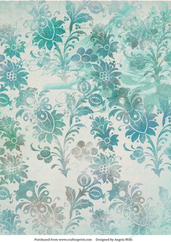 A4 Paper Abstract Teal/Green Floral on Soft Aqua Background