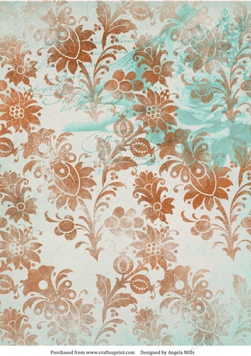 A4 Paper Abstract Russet Floral on Soft Aqua Background