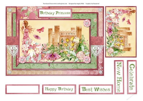 A5 Card Front Birthday Princess with Topper and Sentiments
