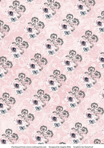 A4 Paper Pink/Grey Floral on Pale Pink Background