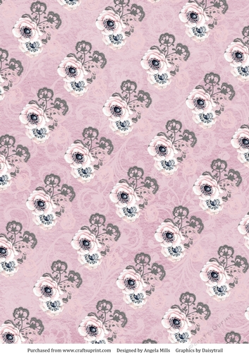 A4 Paper Pink/Grey Floral on Pink Background