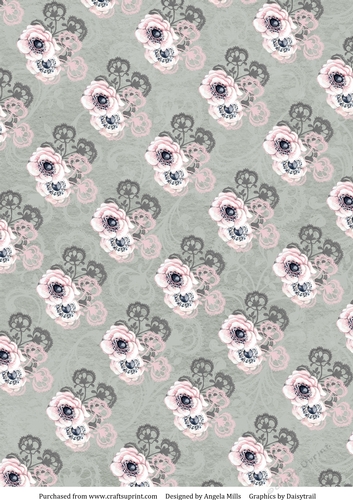 A4 Paper Pink/Grey Floral on Grey Background