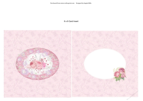 6 x 6 Card Insert Pink Roses/Parchment Floral Frame on Pink Background, Blank