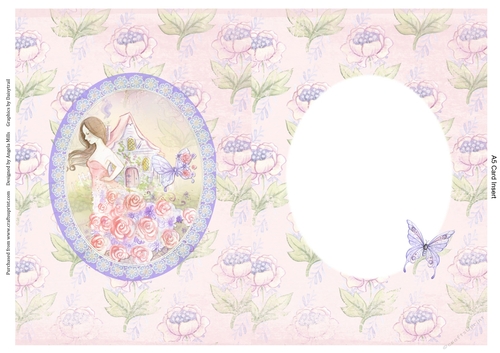 A5 Card Insert Woodland Fairy Princess on Pink Floral Background