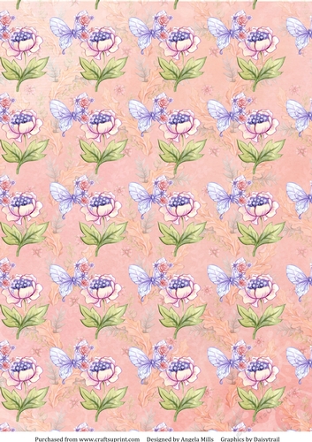 A4 Paper Lilac Butterfly/Floral on Orange Background