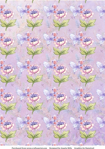A4 Paper Lilac Butterfly/Floral on Lilac Background