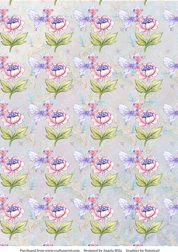 A4 Paper Lilac Butterfly/Floral on Blue/Grey Background