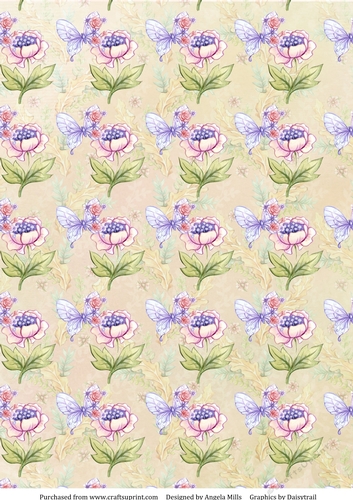 A4 Paper Lilac Butterfly/Floral on Yellow Background