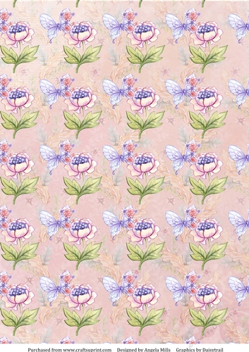 A4 Paper Lilac Butterfly/Floral on Pink Background