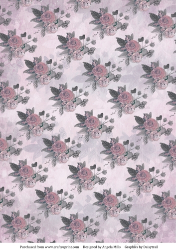 A4 Paper Pink/Grey Watercolour Roses on Lavender Background