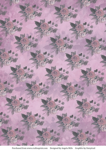 A4 Paper Pink/Grey Watercolour Roses on Pink Background