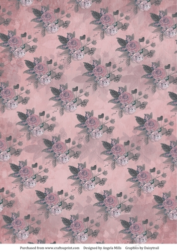 A4 Paper Pink/Grey Watercolour Roses on Dusky Rose Background