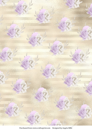 A4 Paper Lilac/White Roses on Gold Striped Background