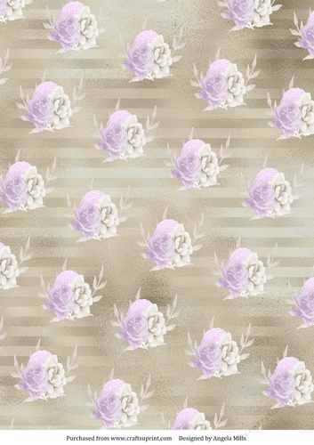 A4 Paper Lilac/White Roses on Hazelnut Striped Background