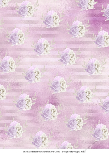 A4 Paper Lilac/White Roses on Lilac Striped Background