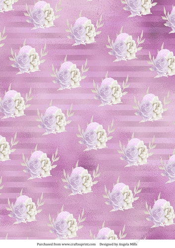 A4 Paper Lilac/White Roses on Violet Striped Background