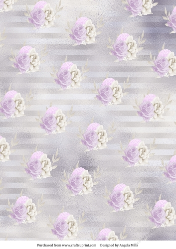 A4 Paper Lilac/White Roses on Silver Striped Background