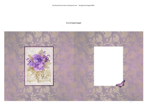 6 x 6 Card Insert Lilac/Gold Roses on Plum/Gold Background, Blank