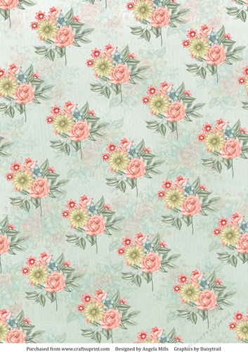 A4 Paper Peach/Yellow Flowers on Light Green Background