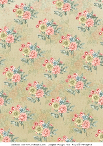 A4 Paper Peach/Yellow Flowers on Gold Background