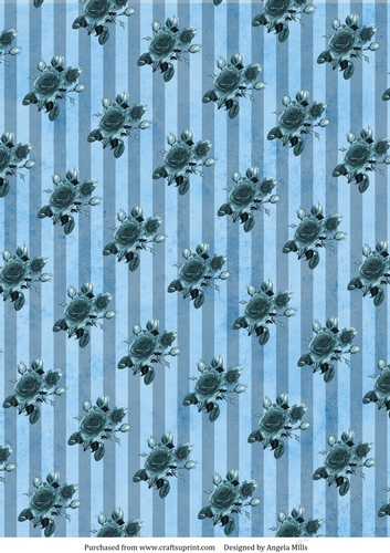 A4 Paper Teal Roses on Blue Striped Background