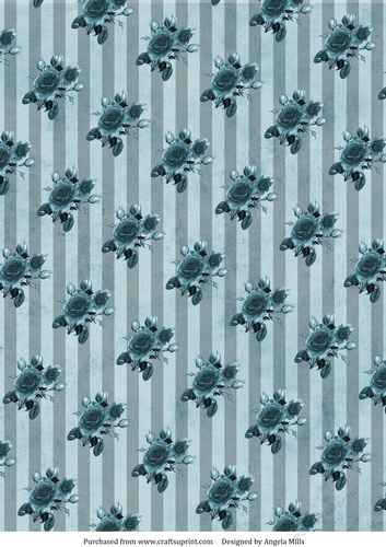 A4 Paper Teal Roses on Teal/Grey Striped Background
