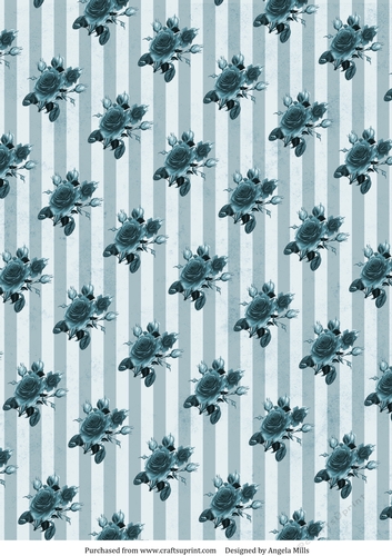 A4 Paper Teal Roses on Light Grey Striped Background