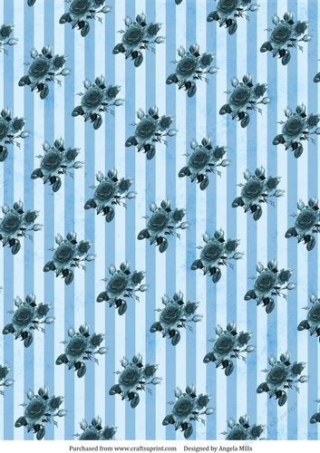 A4 Paper Teal Roses on Light Blue Striped Background