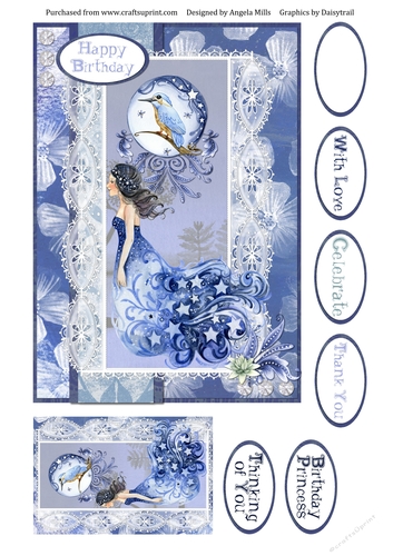 A5 Card Front Dreamcatcher Moon Princess with Topper and Sentiments Blue/White