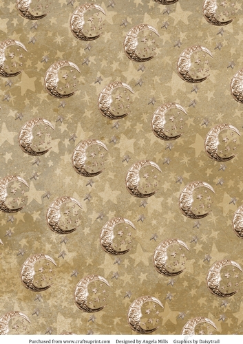 A4 Paper Gold Moon Design on Gold Starry Background