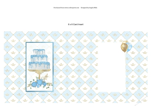 6 x 6 Card Insert Blue/White Cake on Blue/White on Diamond Background, Blank