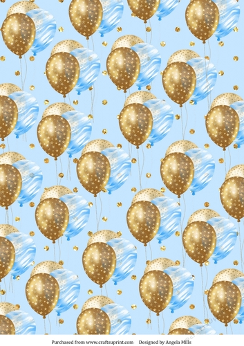 A4 Paper Blue/Gold Balloons on Blue/Gold Glitter Dot Background