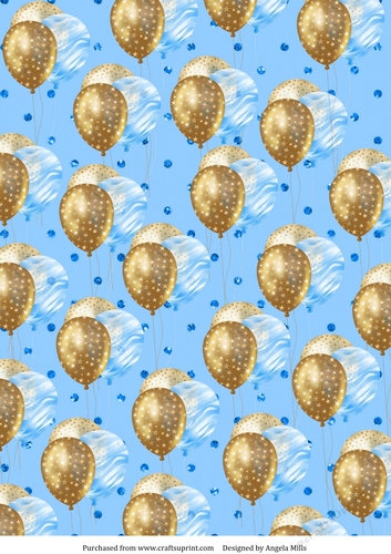 A4 Paper Blue/Gold Balloons on Blue Glitter Dot Background