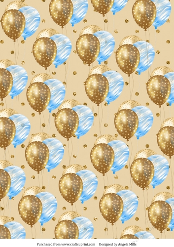 A4 Paper Blue/Gold Balloons on Gold Glitter Dot Background