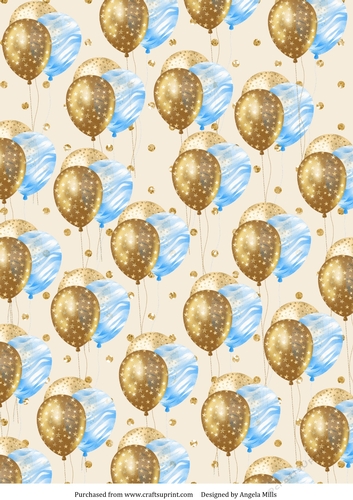 A4 Paper Blue/Gold Balloons on Cream/Gold Glitter Dot Background