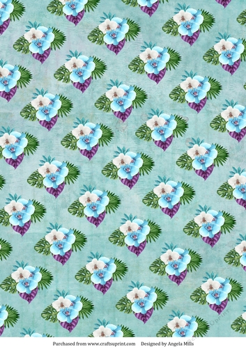 A4 Paper Tropical Floral Design on Aqua Background