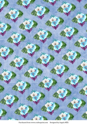 A4 Paper Tropical Floral Design on Blue Background