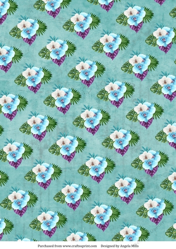 A4 Paper Tropical Floral Design on Teal Background