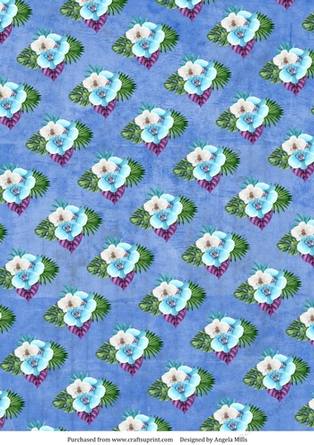 A4 Paper Tropical Floral Design on Ultramarine Blue Background