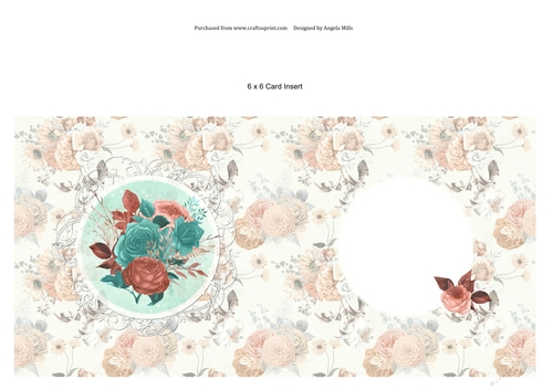 6 x 6 Card Insert Coral and Turquoise Floral on Peach Floral Background, Blank