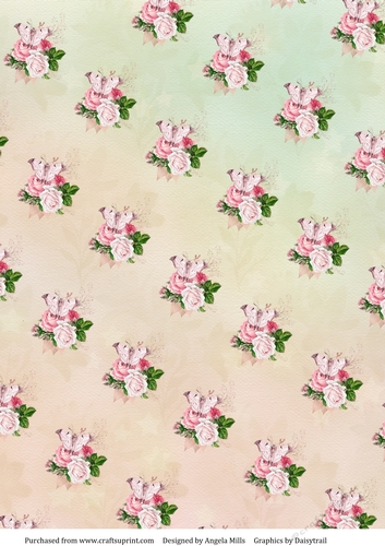 A4 Paper Butterflies/Floral on Green/Peach Background