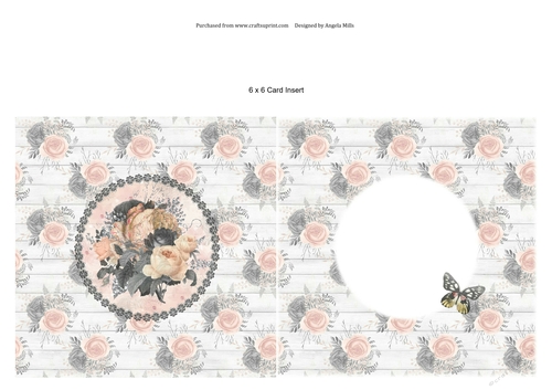 6 x 6 Card Insert Peach and Grey Floral on Peach/White Floral Background, Blank