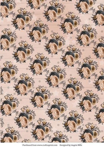 A4 Paper Peach/Grey Floral on Peach Background