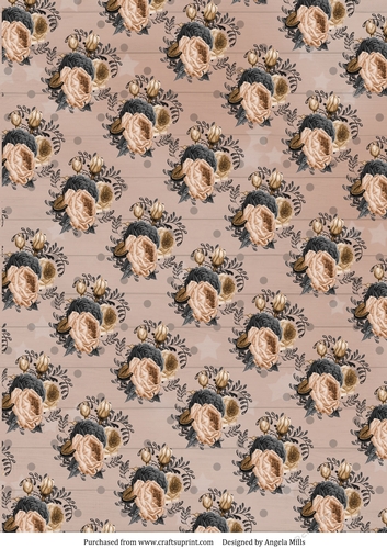 A4 Paper Peach/Grey Floral on Brown Background