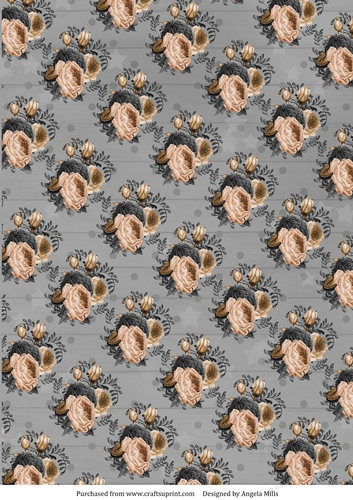 A4 Paper Peach/Grey Floral on Charcoal Background