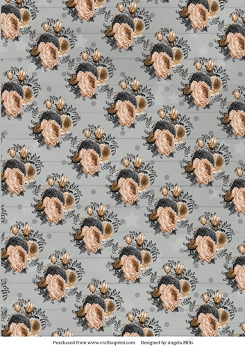 A4 Paper Peach/Grey Floral on Grey Background
