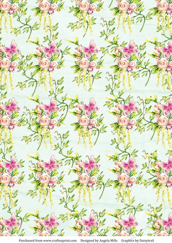 A4 Paper Butterflies/Floral on Pale Aqua Background