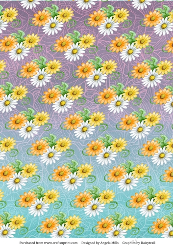 A4 Paper Daisies on Violet/Aqua Ombre Background