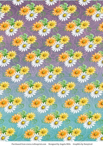 A4 Paper Daisies on Lavender/Teal Ombre Background
